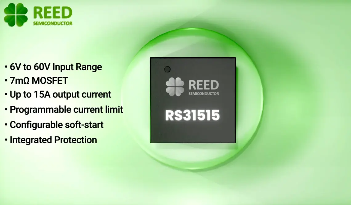 Image of RS31515 stackable 60-volt, 15-amp eFuse on a green product stage