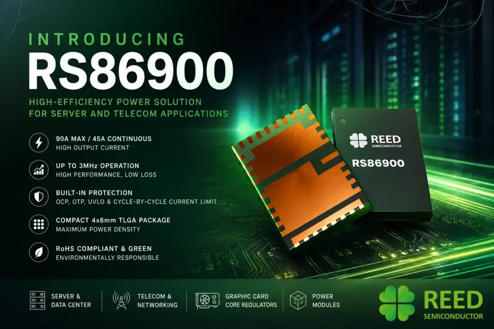 RS86900 2.5 volt to 16 volt, 90 amp half-bridge smart power stage futuristc AI datacenter image