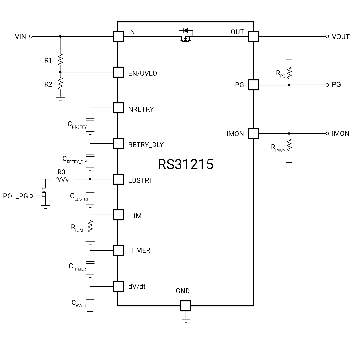 RS31215 3.3V, 15A eFuse Application Schematic